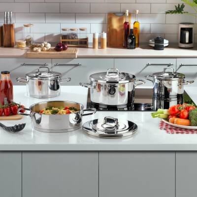 SCHAFER NEW PRIME CELIK TENCERE SETI 8 PARCA- INOX - 5